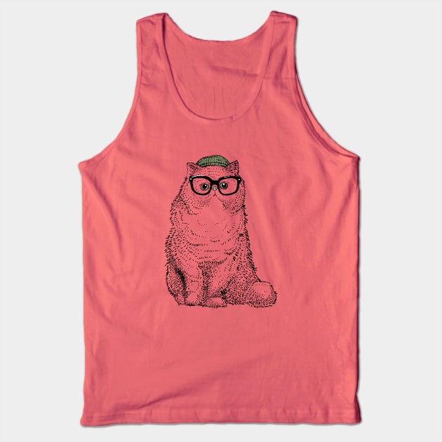 Hipster Cat Cat Tank Top by huebucket